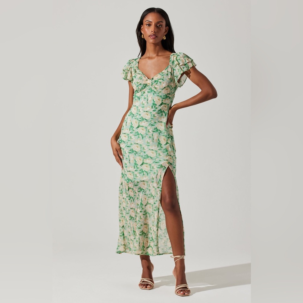 Astr Green Floral Maisy Midi Dress
